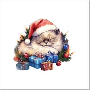 Lazy Ragdoll Cat At Christmas Posters and Art